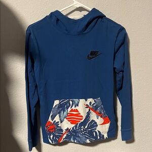 Nike Kids Blue Hoodie with Leaf Print